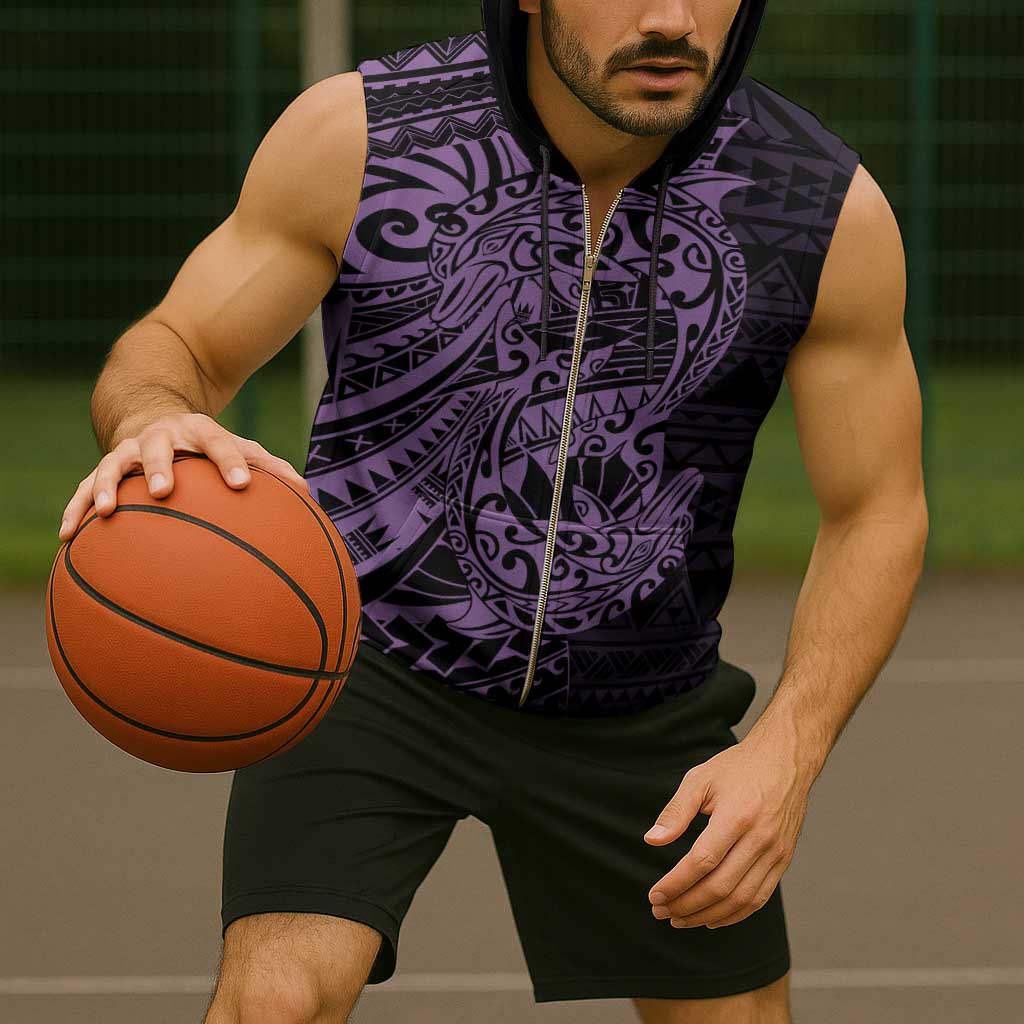 Purple Couple Dolphins Maori Polynesian Style Sleeveless Zip Hoodie - Polynesian Pride