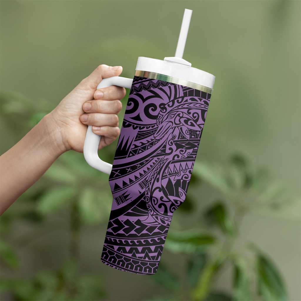 Purple Couple Dolphins Maori Polynesian Style Tumbler With Handle LT9 - Polynesian Pride
