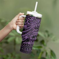 Purple Couple Dolphins Maori Polynesian Style Tumbler With Handle LT9 - Polynesian Pride