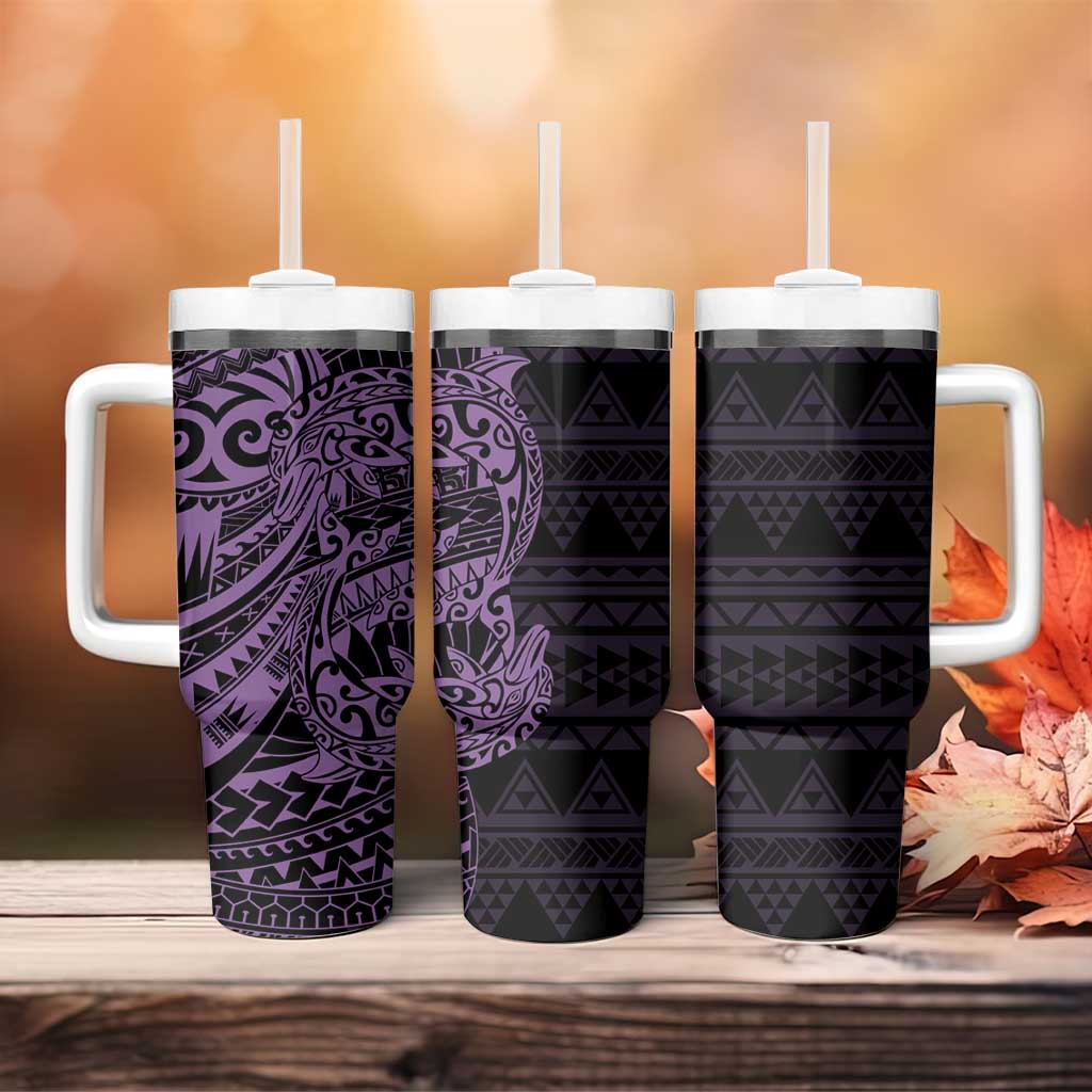 Purple Couple Dolphins Maori Polynesian Style Tumbler With Handle LT9 - Polynesian Pride