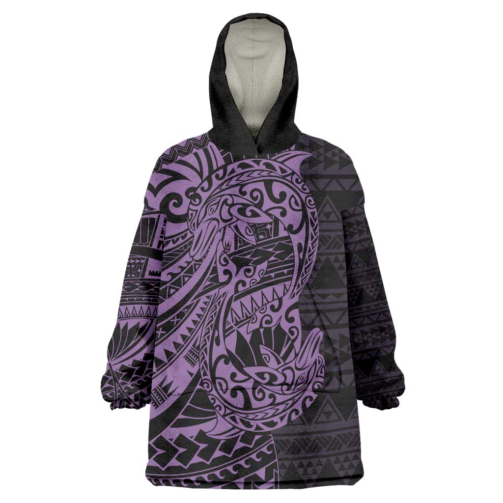Purple Couple Dolphins Maori Polynesian Style Wearable Blanket Hoodie LT9 One Size Purple - Polynesian Pride