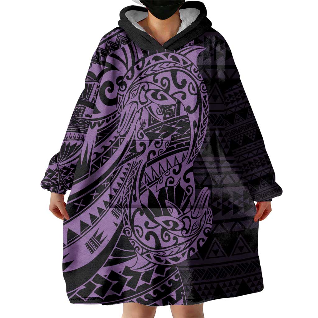 Purple Couple Dolphins Maori Polynesian Style Wearable Blanket Hoodie LT9 - Polynesian Pride
