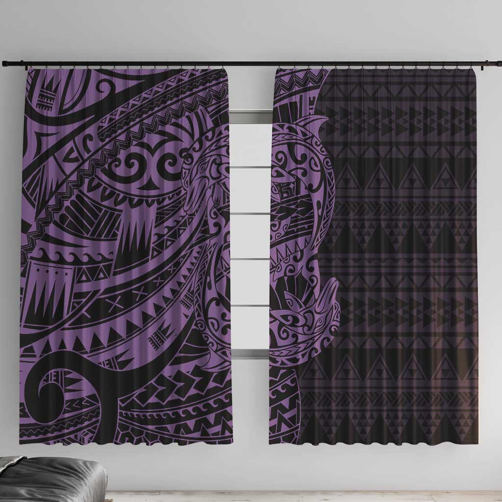 Purple Couple Dolphins Maori Polynesian Style Window Curtain LT9 With Hooks Purple - Polynesian Pride