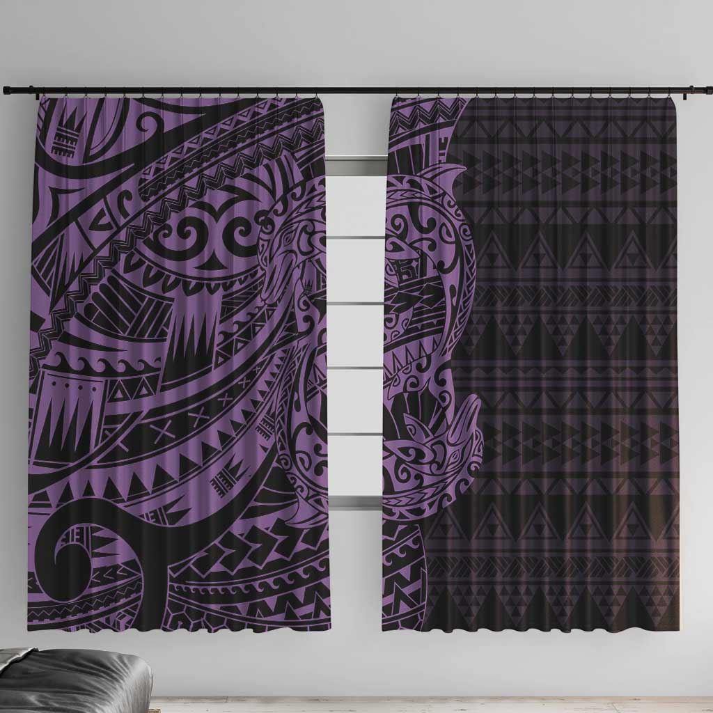 Purple Couple Dolphins Maori Polynesian Style Window Curtain