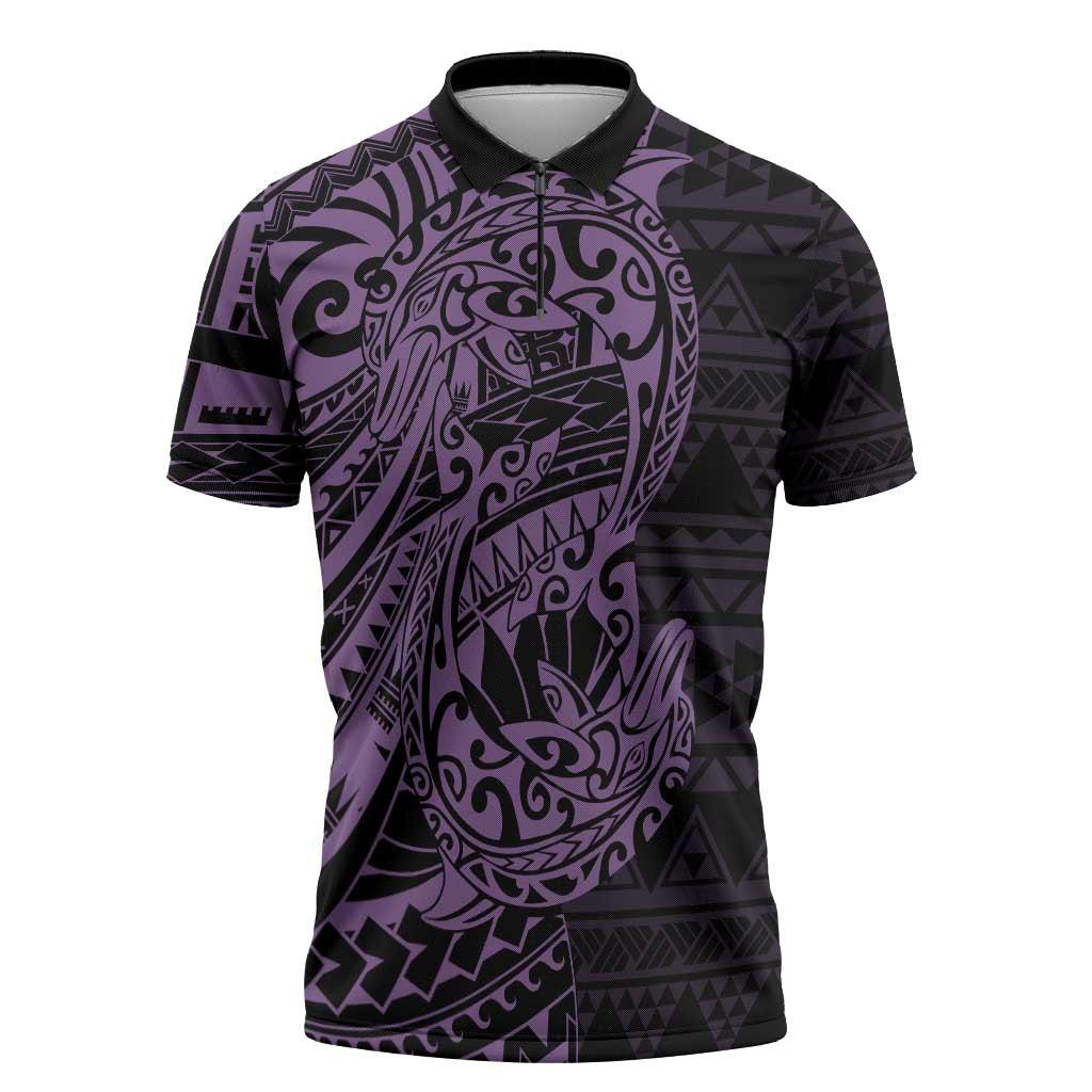 Purple Couple Dolphins Maori Polynesian Style Zipper Polo Shirt - Polynesian Pride
