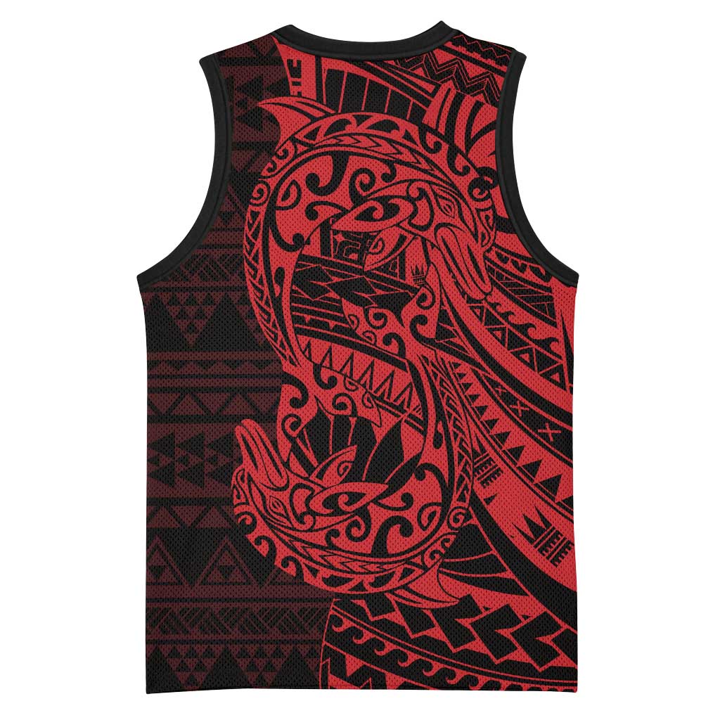 Red Couple Dolphins Maori Polynesian Style Basketball Jersey - Polynesian Pride