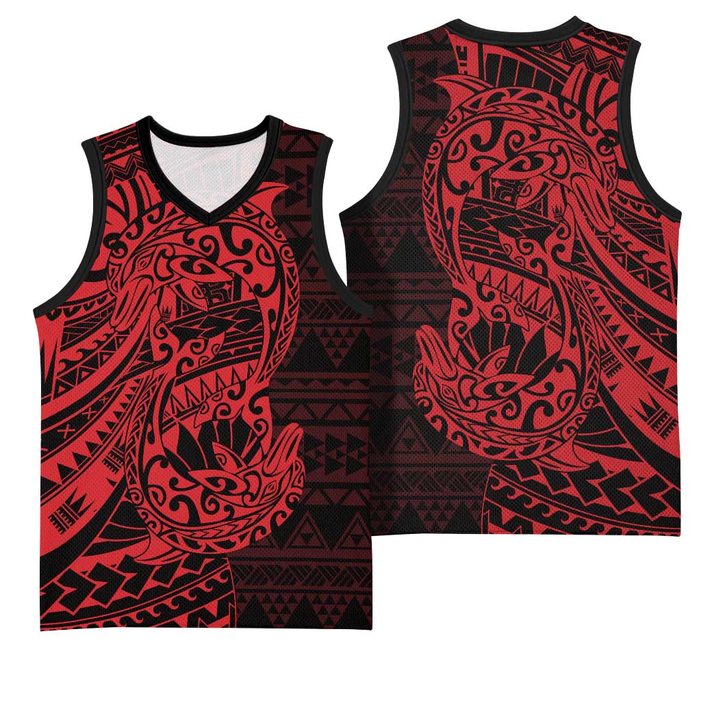 Red Couple Dolphins Maori Polynesian Style Basketball Jersey - Polynesian Pride
