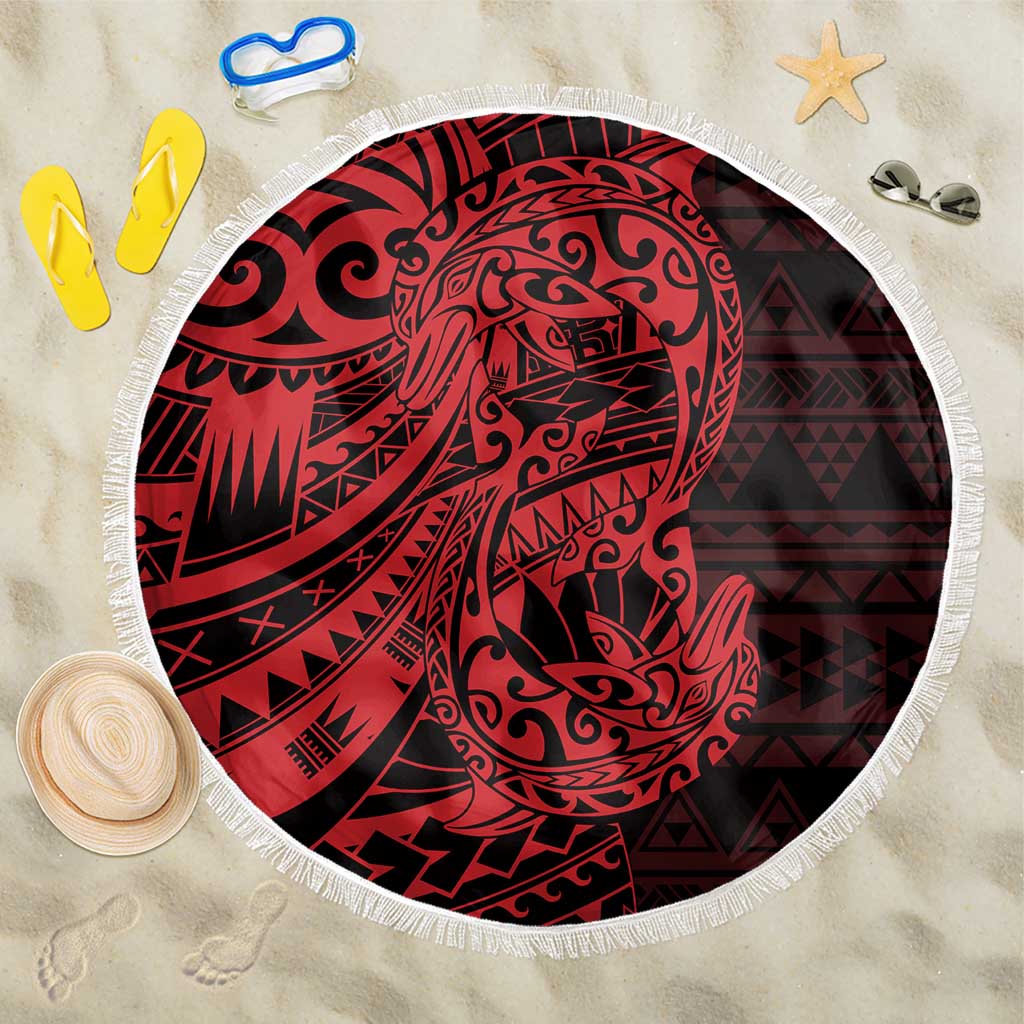 Red Couple Dolphins Maori Polynesian Style Beach Blanket LT9 One Size 150cm Red - Polynesian Pride