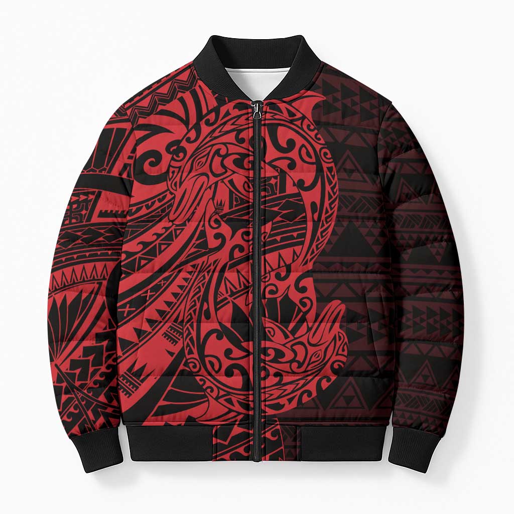Red Couple Dolphins Maori Polynesian Style Bomber Puffer Jacket - Polynesian Pride