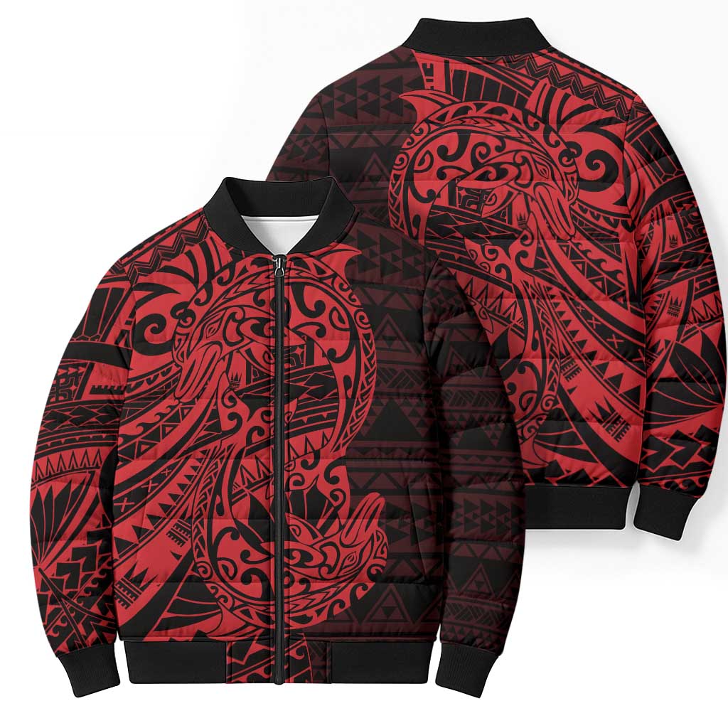 Red Couple Dolphins Maori Polynesian Style Bomber Puffer Jacket - Polynesian Pride