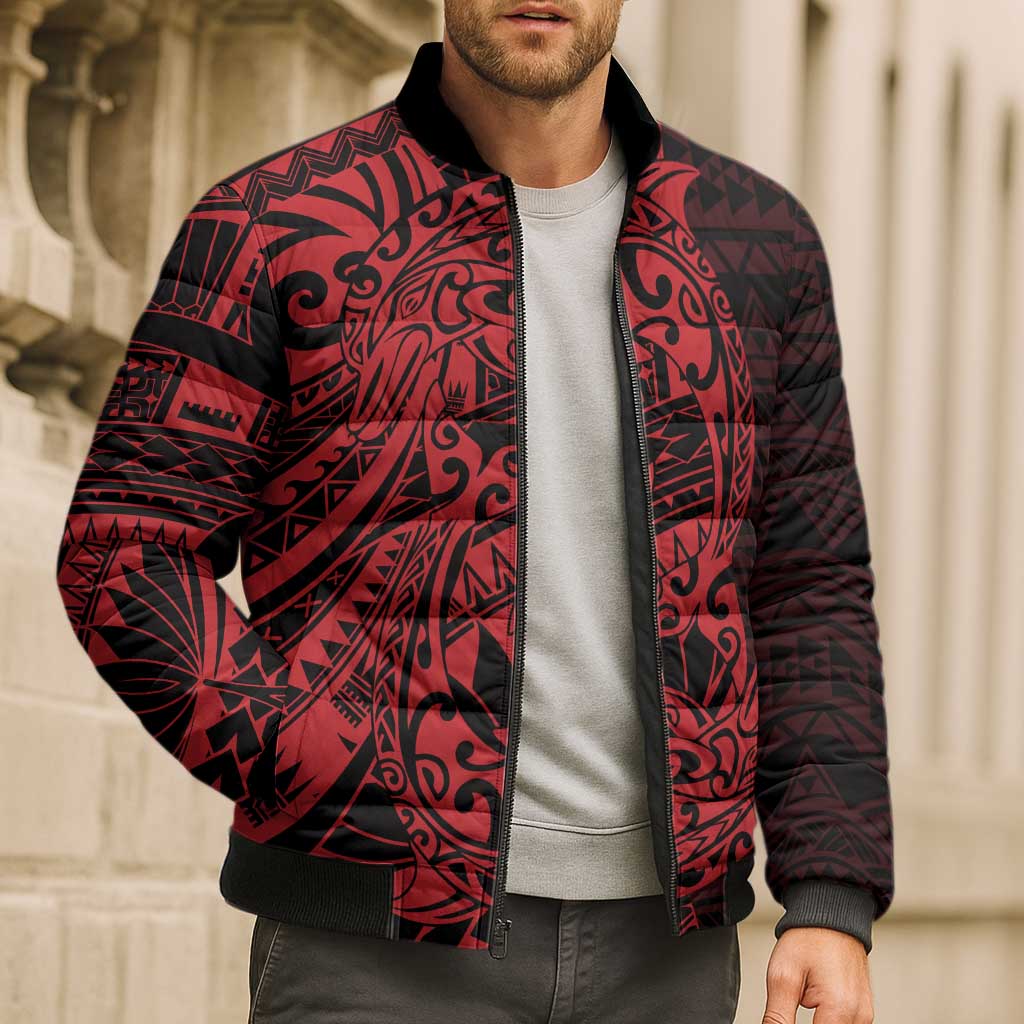 Red Couple Dolphins Maori Polynesian Style Bomber Puffer Jacket - Polynesian Pride