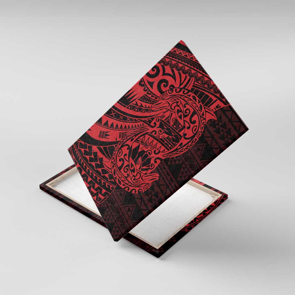 Red Couple Dolphins Maori Polynesian Style Canvas Wall Art LT9 With Frame Red - Polynesian Pride