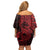 Red Couple Dolphins Maori Polynesian Style Family Matching Off Shoulder Short Dress and Hawaiian Shirt