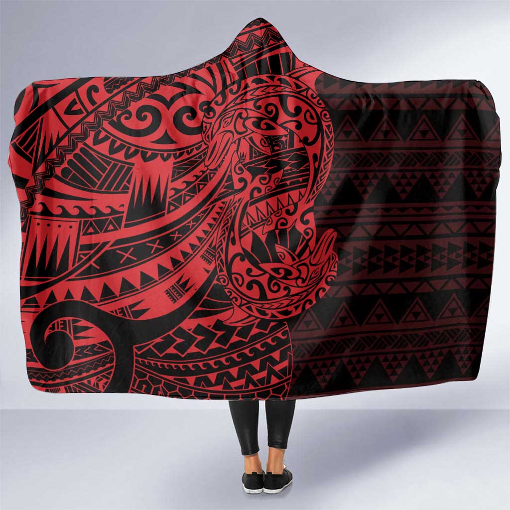 Red Couple Dolphins Maori Polynesian Style Hooded Blanket LT9 One Size Red - Polynesian Pride