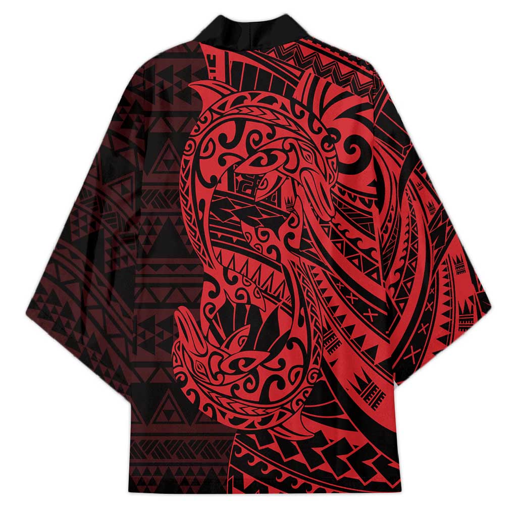 Red Couple Dolphins Maori Polynesian Style Kimono - Polynesian Pride