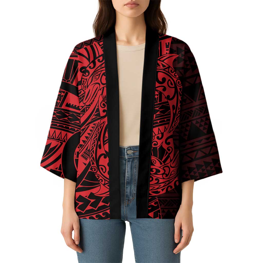 Red Couple Dolphins Maori Polynesian Style Kimono - Polynesian Pride