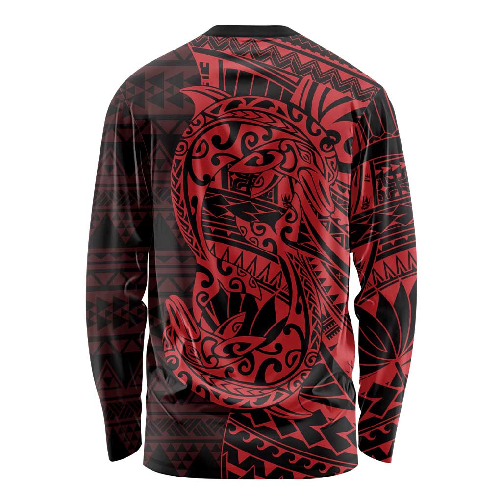 Red Couple Dolphins Maori Polynesian Style Long Sleeve Shirt LT9 - Polynesian Pride