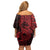 Red Couple Dolphins Maori Polynesian Style Off Shoulder Short Dress