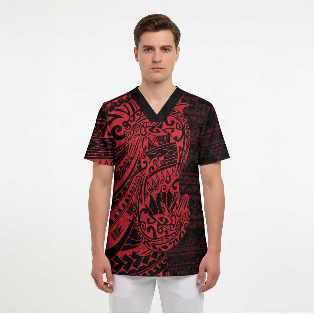 Red Couple Dolphins Maori Polynesian Style Scrub Top - Polynesian Pride