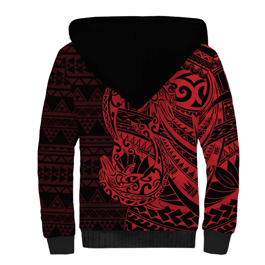 Red Couple Dolphins Maori Polynesian Style Sherpa Hoodie LT9 - Polynesian Pride