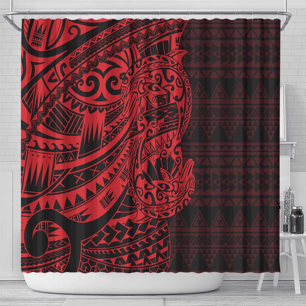 Red Couple Dolphins Maori Polynesian Style Shower Curtain