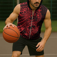 Red Couple Dolphins Maori Polynesian Style Sleeveless Zip Hoodie - Polynesian Pride