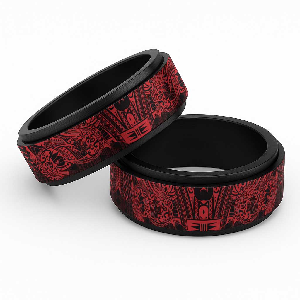 Red Couple Dolphins Maori Polynesian Style Spinner Ring - Polynesian Pride