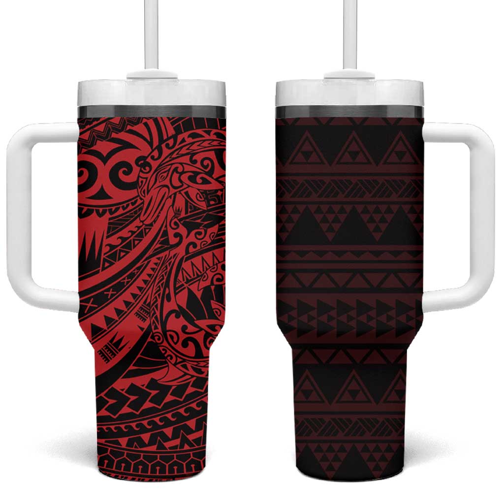 Red Couple Dolphins Maori Polynesian Style Tumbler With Handle LT9 One Size: 40 oz Red - Polynesian Pride