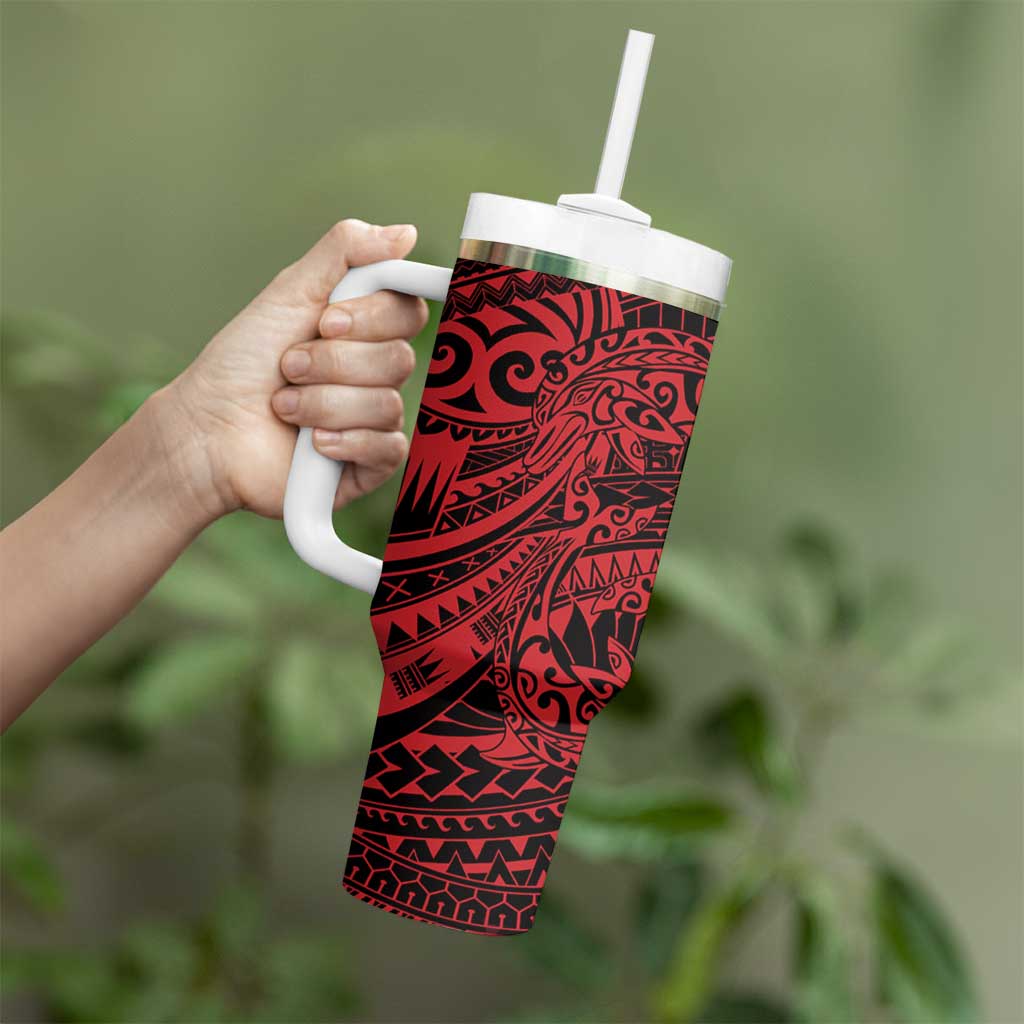 Red Couple Dolphins Maori Polynesian Style Tumbler With Handle LT9 - Polynesian Pride