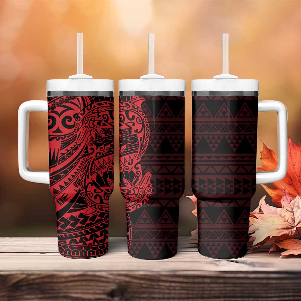 Red Couple Dolphins Maori Polynesian Style Tumbler With Handle LT9 - Polynesian Pride