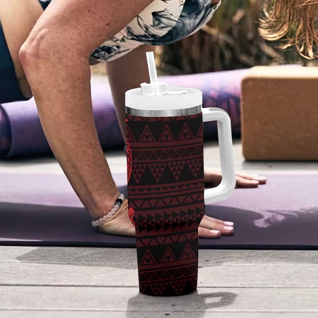 Red Couple Dolphins Maori Polynesian Style Tumbler With Handle LT9 - Polynesian Pride