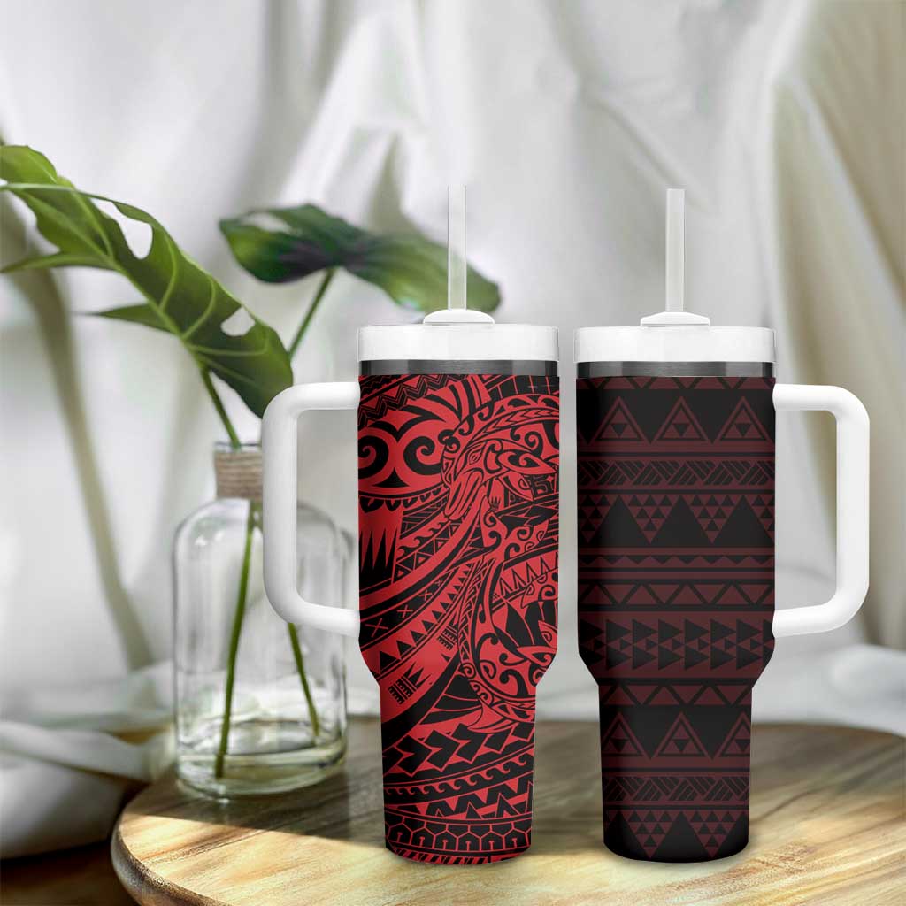 Red Couple Dolphins Maori Polynesian Style Tumbler With Handle LT9 - Polynesian Pride