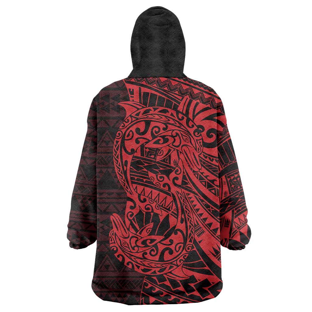 Red Couple Dolphins Maori Polynesian Style Wearable Blanket Hoodie LT9 - Polynesian Pride