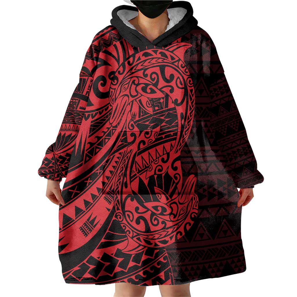 Red Couple Dolphins Maori Polynesian Style Wearable Blanket Hoodie LT9 - Polynesian Pride