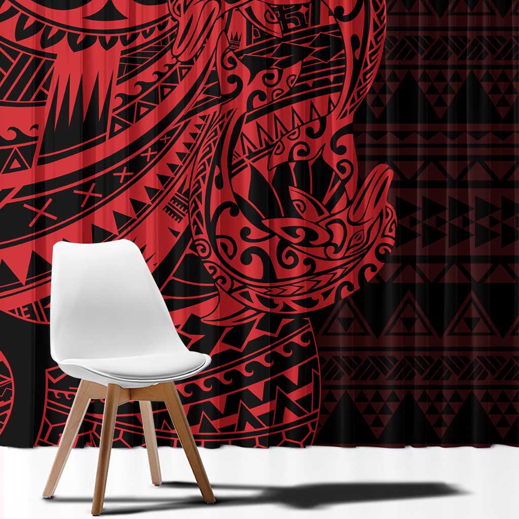 Red Couple Dolphins Maori Polynesian Style Window Curtain LT9 - Polynesian Pride