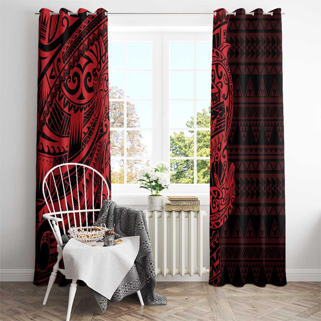 Red Couple Dolphins Maori Polynesian Style Window Curtain LT9 - Polynesian Pride