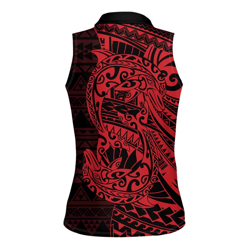 Red Couple Dolphins Maori Polynesian Style Women Sleeveless Polo Shirt LT9 - Polynesian Pride