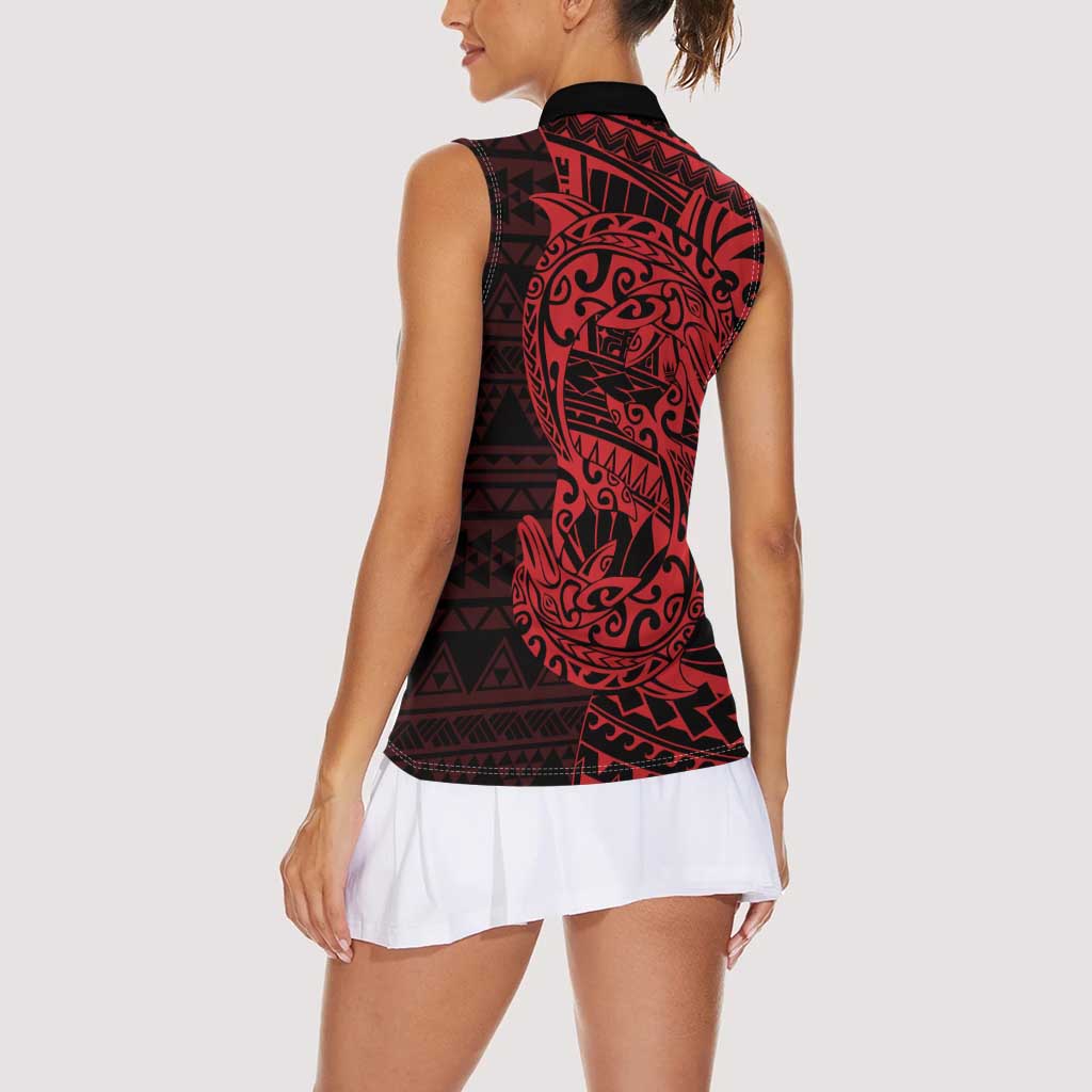 Red Couple Dolphins Maori Polynesian Style Women Sleeveless Polo Shirt LT9 - Polynesian Pride