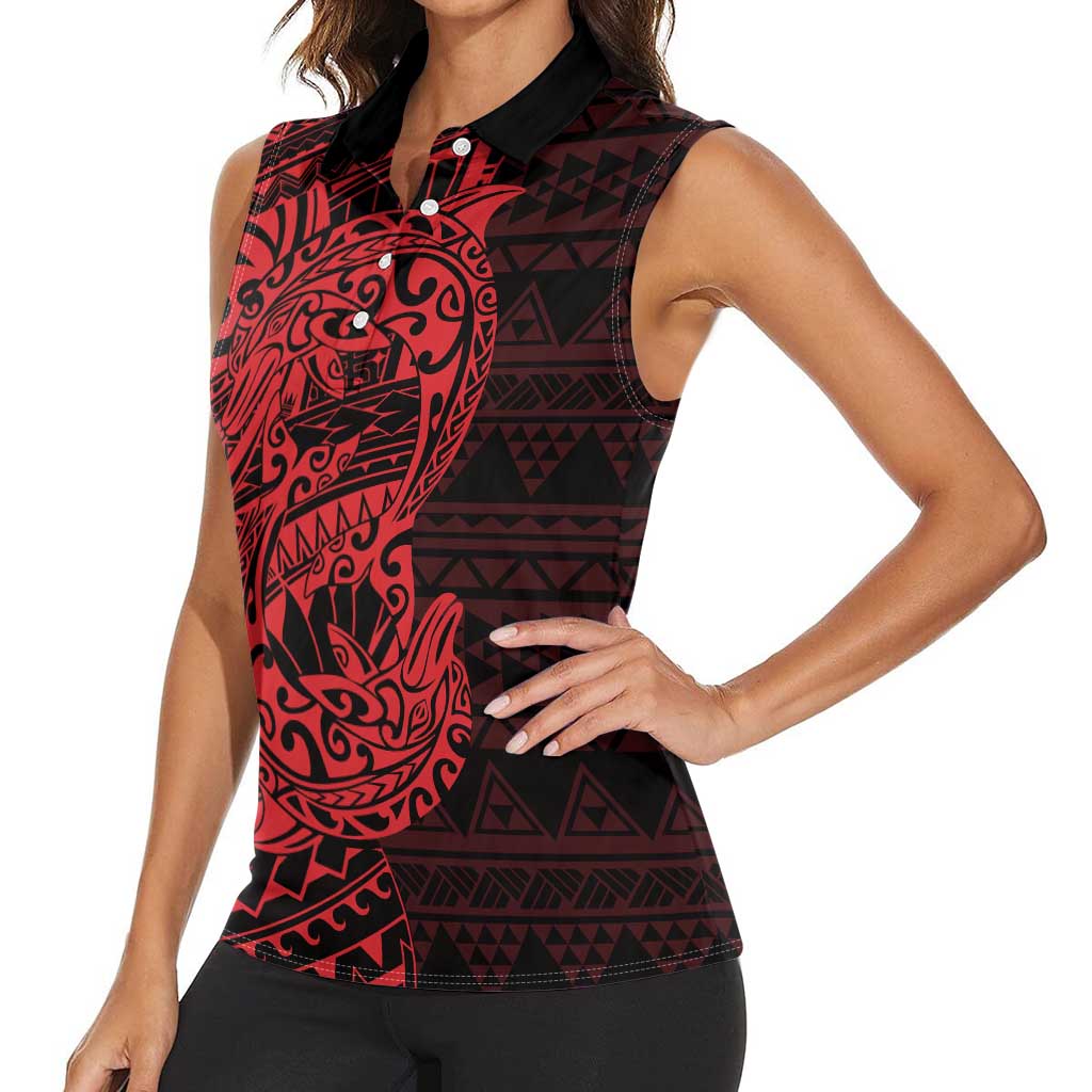 Red Couple Dolphins Maori Polynesian Style Women Sleeveless Polo Shirt LT9 - Polynesian Pride