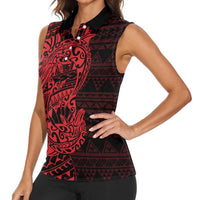Red Couple Dolphins Maori Polynesian Style Women Sleeveless Polo Shirt LT9 - Polynesian Pride