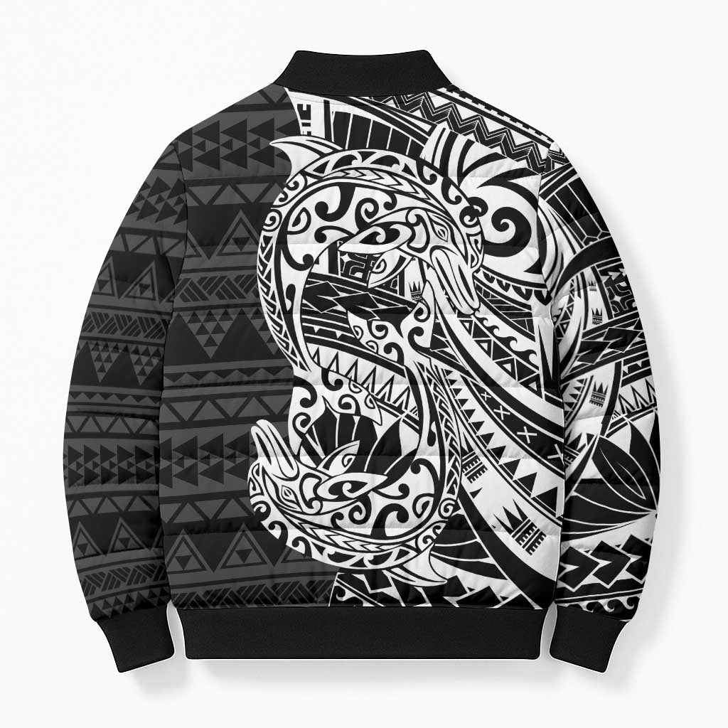 White Couple Dolphins Maori Polynesian Style Bomber Puffer Jacket - Polynesian Pride