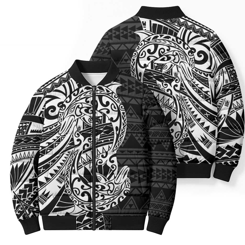 White Couple Dolphins Maori Polynesian Style Bomber Puffer Jacket - Polynesian Pride