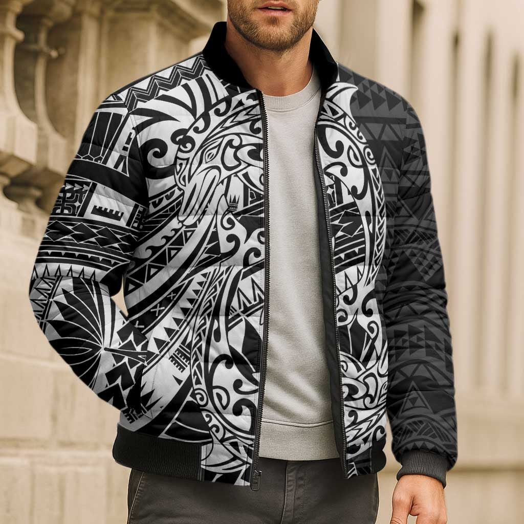 White Couple Dolphins Maori Polynesian Style Bomber Puffer Jacket - Polynesian Pride