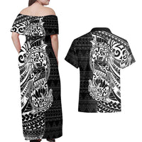 White Couple Dolphins Maori Polynesian Style Couples Matching Off Shoulder Maxi Dress and Hawaiian Shirt LT9 - Polynesian Pride