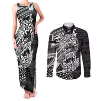 White Couple Dolphins Maori Polynesian Style Couples Matching Tank Maxi Dress and Long Sleeve Button Shirt LT9 White - Polynesian Pride