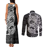 White Couple Dolphins Maori Polynesian Style Couples Matching Tank Maxi Dress and Long Sleeve Button Shirt LT9 - Polynesian Pride