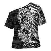 White Couple Dolphins Maori Polynesian Style Cross Shoulder Shirt - Polynesian Pride