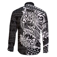 White Couple Dolphins Maori Polynesian Style Family Matching Off Shoulder Maxi Dress and Hawaiian Shirt