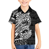 White Couple Dolphins Maori Polynesian Style Family Matching Off Shoulder Maxi Dress and Hawaiian Shirt