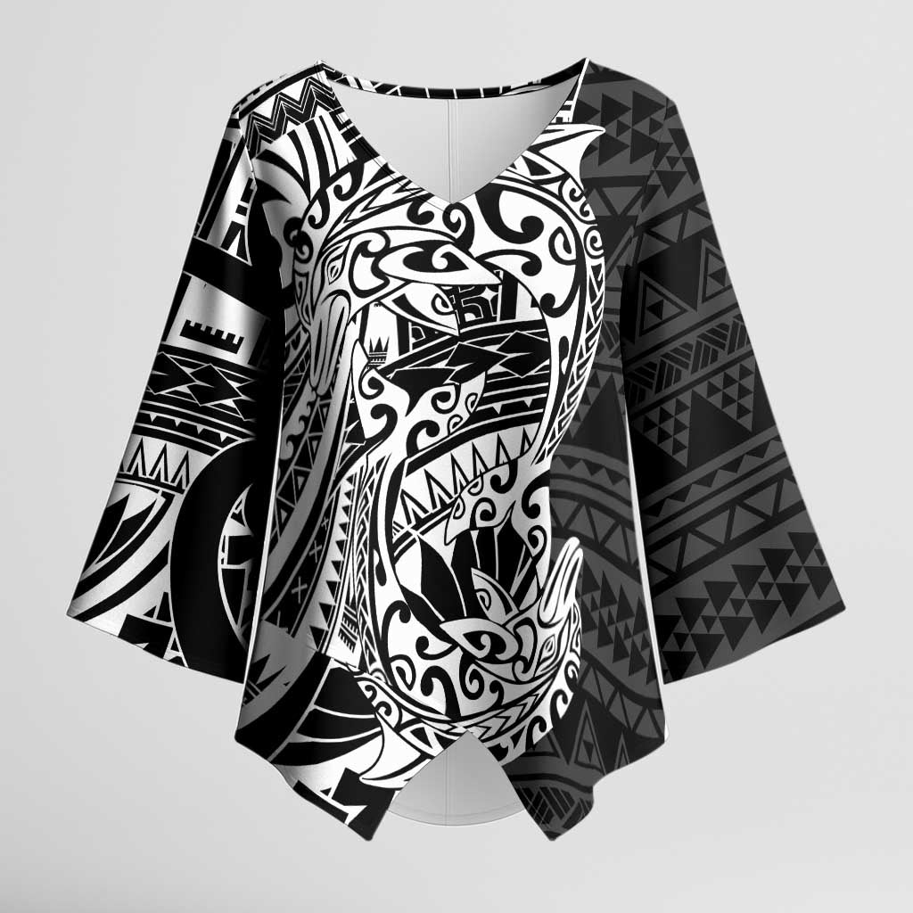 White Couple Dolphins Maori Polynesian Style Kimono Sleeve Blouse - Polynesian Pride